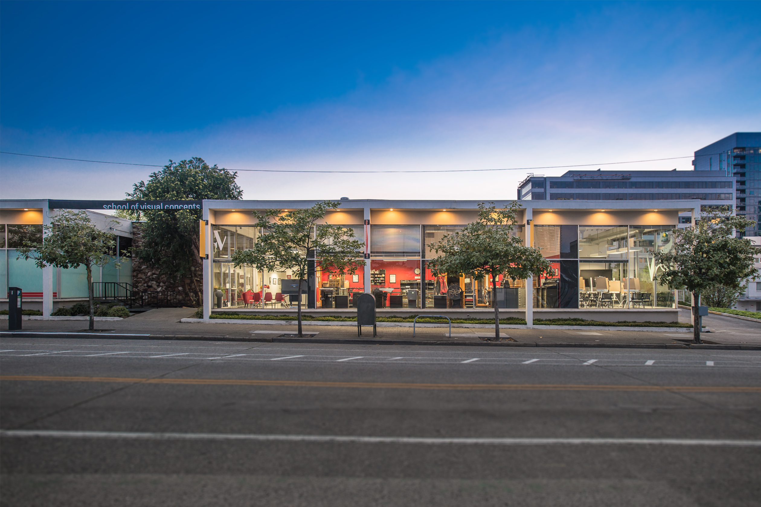 School of Visual Concepts – View at sundown from across the street.