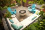 Large outdoor couch and sitting area with fire pit. – Urban Yard at The Seattle Box – Board & Vellum