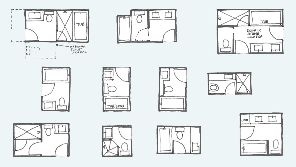 Common Bathroom Floor Plans: Rules of Thumb for Layout - 16x9 Common Bathroom Floorplans 1024x576