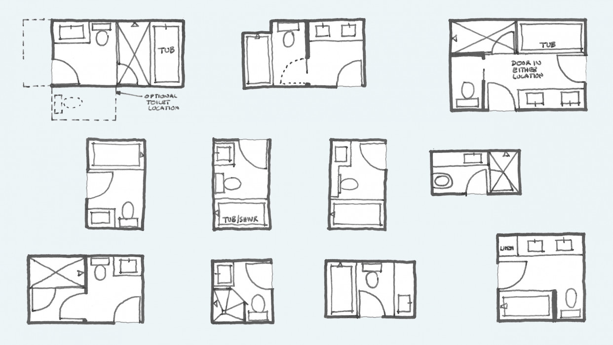 Common Bathroom Floor Plans Rules Of Thumb For Layout Board Vellum - Small Bathroom Floor Plans