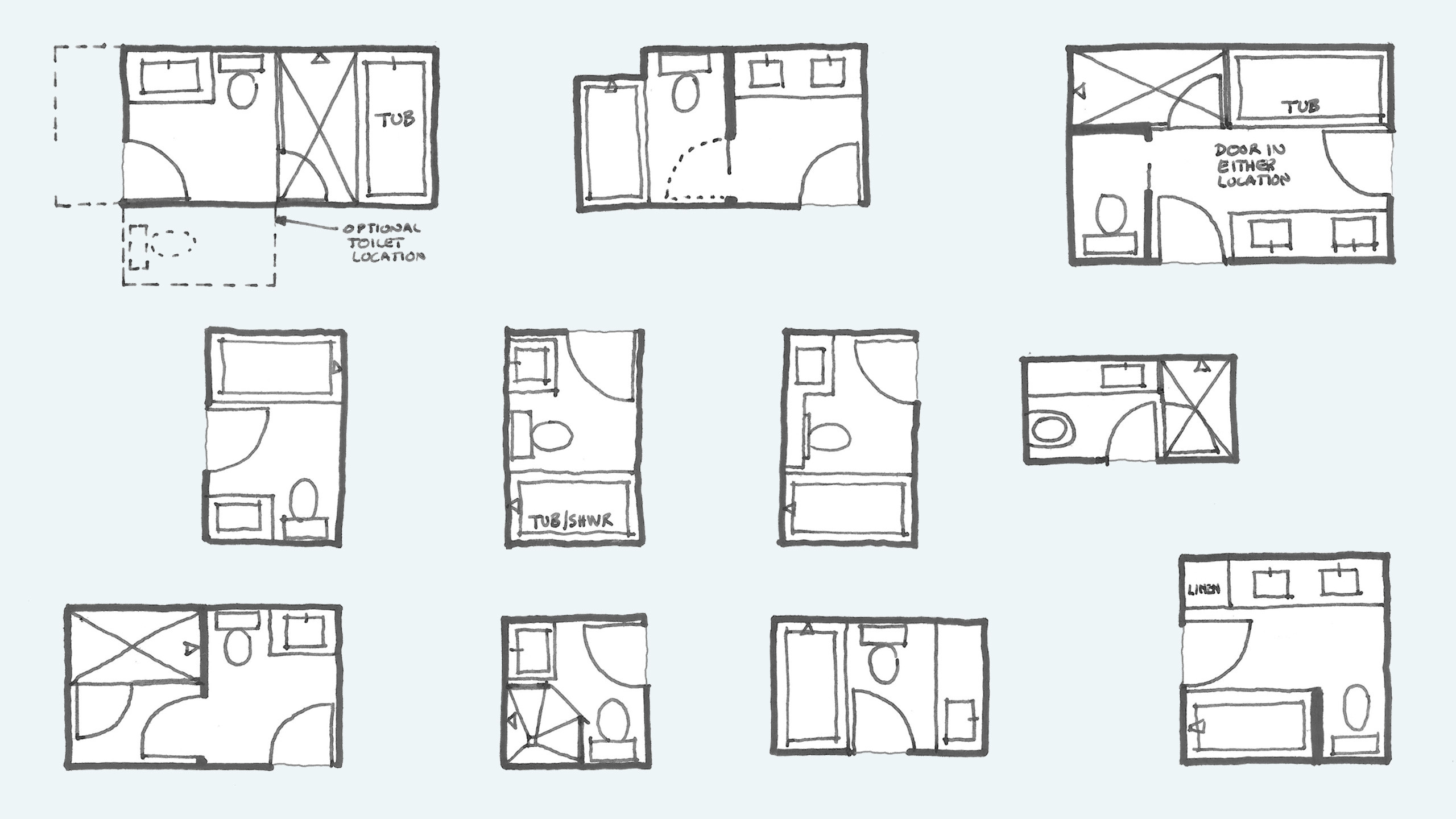 Common Bathroom Floor Plans Rules Of Thumb For Layout Board And Vellum