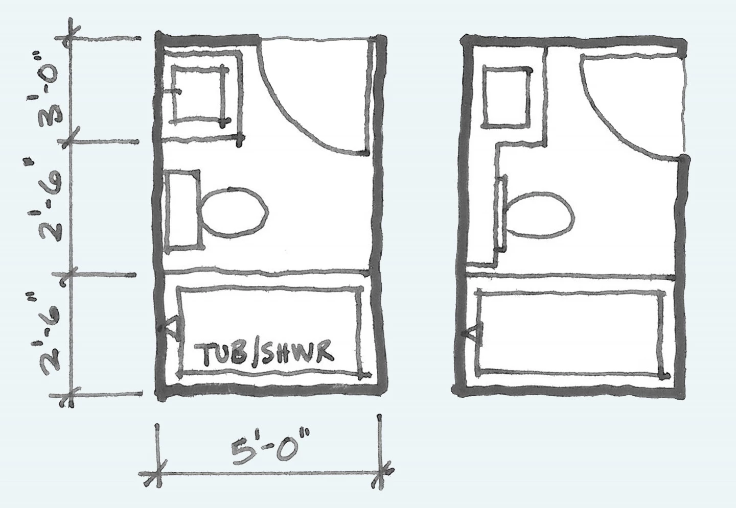Common Bathroom Floor Plans Rules of Thumb for Layout Board & Vellum