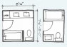 Typical floor plans for bathrooms.