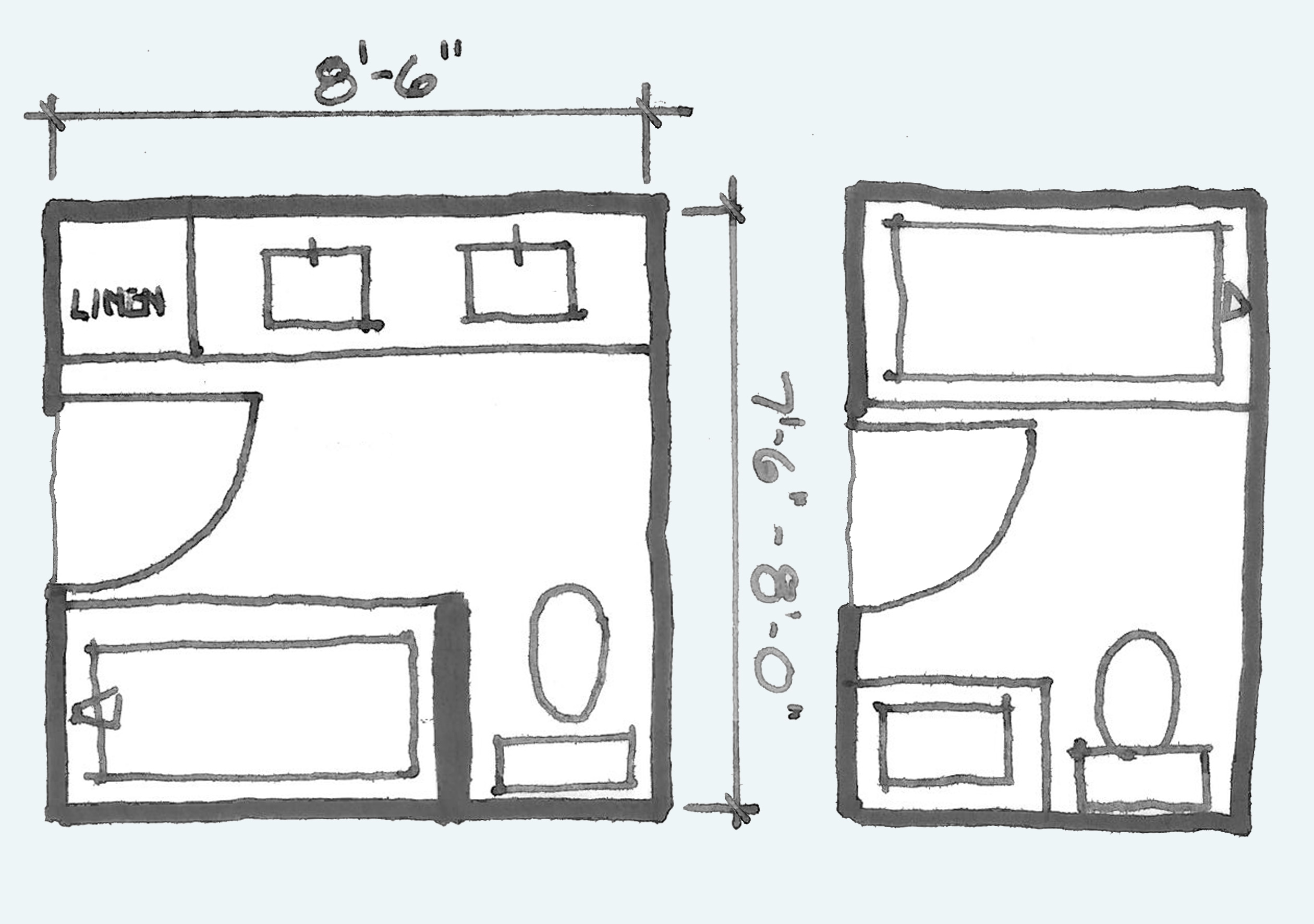 Common Bathroom Floor Plans Rules Of Thumb For Layout Board Vellum - 8 X 7 Bathroom Layout Ideas