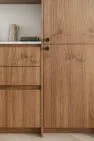 Walnut cabinet details at built-ins in the dining room at the Condo at the Market – Modern Condo – Board & Vellum