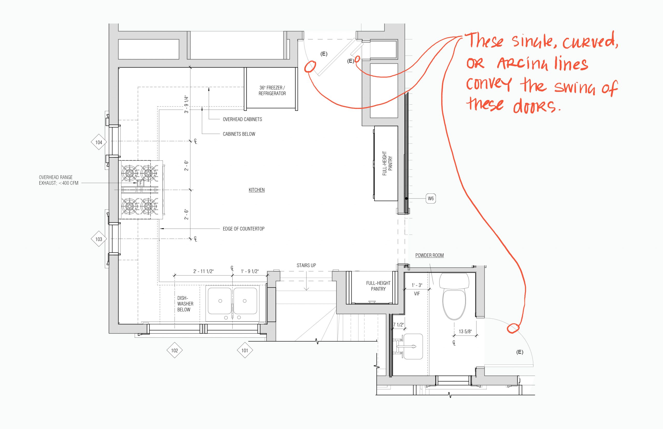 Door Swings – Types of lines or linetypes in architectural drawings.