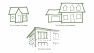 Three different styles of homes, hand drawn, and outlined in green.