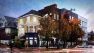 Rendering of a proposed project lifting a traditional home to build a restaurant underneath.