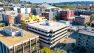 Aerial view of an empty office building to be converted to housing in Seattle.