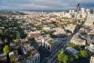 Aerial view of Tanager Apartments and its planted roof decks within the surrounding Capitol Hill neighborhood. –Tanager Apartments – Board & Vellum