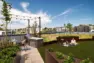 Inspired by a mountain meadow, rolling plantings provide a backdrop to grilling and lounging areas with panoramic city views. – Tanager Apartments – Board & Vellum