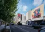Seen from the street along 14th Avenue, two large murals by local artists join another mural on the walls of Chop Suey. – Tanager Apartments – Board & Vellum